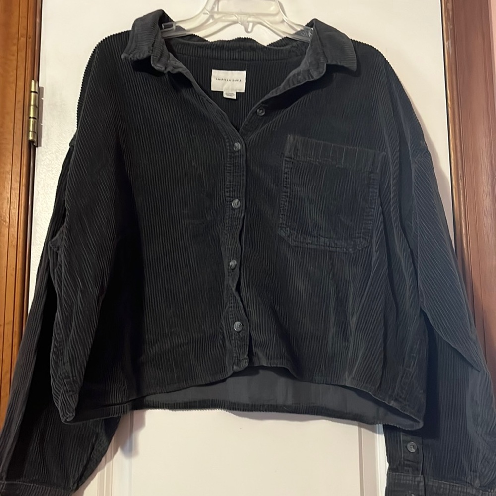 American Eagle ribbed gray flannel button down, size XL